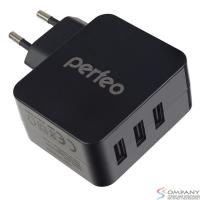 PERFEO Сетевое зарядное устройство с разъемом 3xUSB, 4.8А, черный, "CUBE 3" (PF_A4135) 