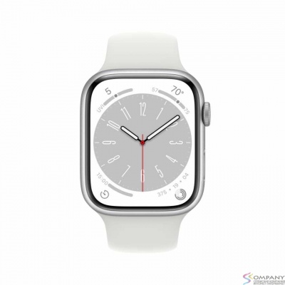 Apple Watch Series 8, 45 мм, корпус из алюминия серебристого цвета, спортивный ремешок белого цвета [MP6N3LZ/A] (США)