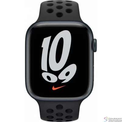 Apple Watch Nike Series 7, 45 мм, корпус из алюминия цвета «тёмная ночь», спортивный ремешок Nike цвета «антрацитовый/чёрный» [MKNC3RU/A]