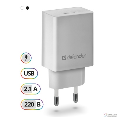 Defender Сетевой адаптер 1xUSB, 5V/2.1А, белый , пакет (EPA-10) (83549)								