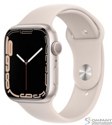 Apple Watch Series 7, 45 мм, корпус из алюминия цвета «сияющая звезда», спортивный ремешок «сияющая звезда» [MKN63LL/A]